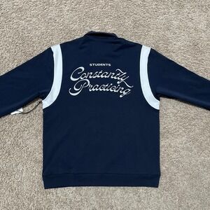 STUDENTS Polo Shirt Mens Medium Navy Blue White Golf Embroidered Long Sleeve